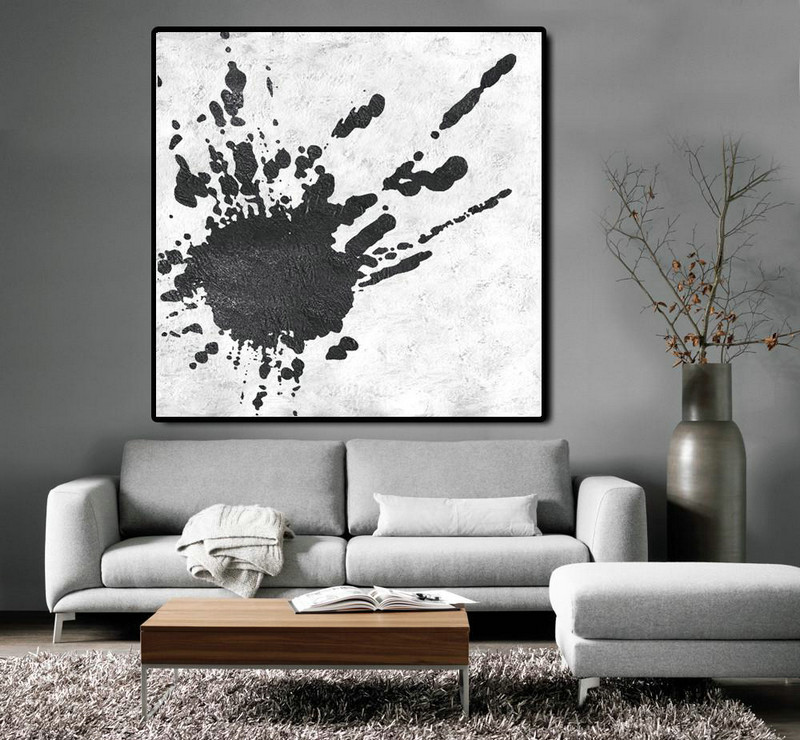Extra Large Painting,Oversized Minimal Black And White Painting - Hand Painted Acrylic Painting